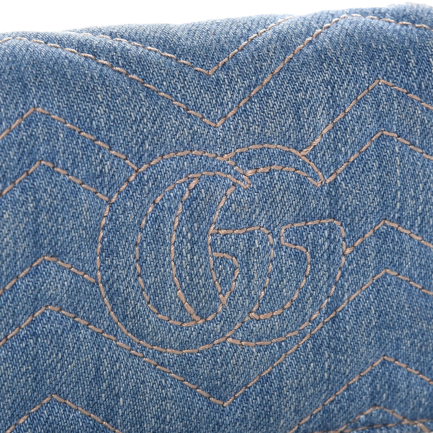 Denim Matelasse Pearly GG Marmont Card Case Wallet Blue