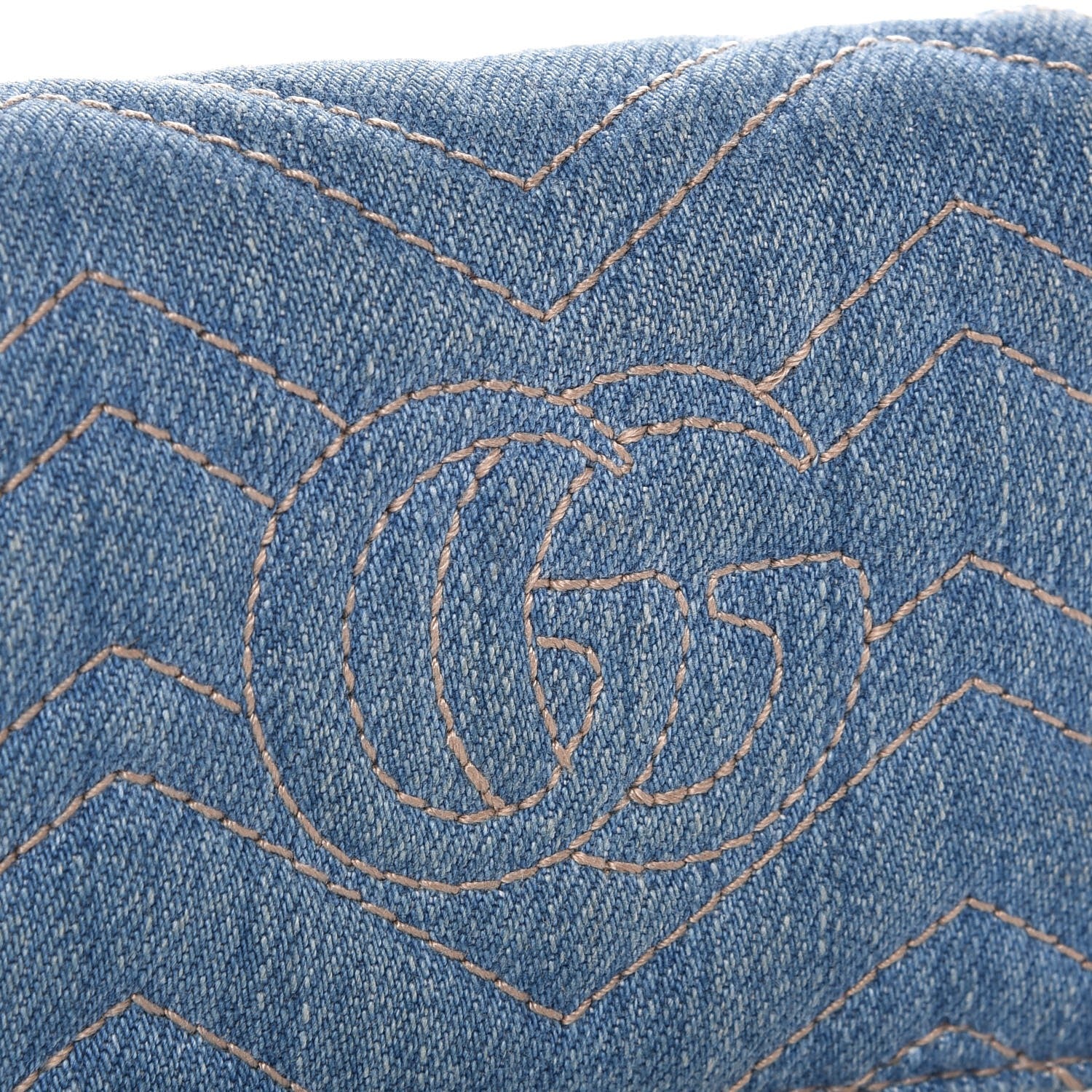 Gucci Denim Matelasse Pearly GG Marmont Card Case Wallet Blue 8 of 11