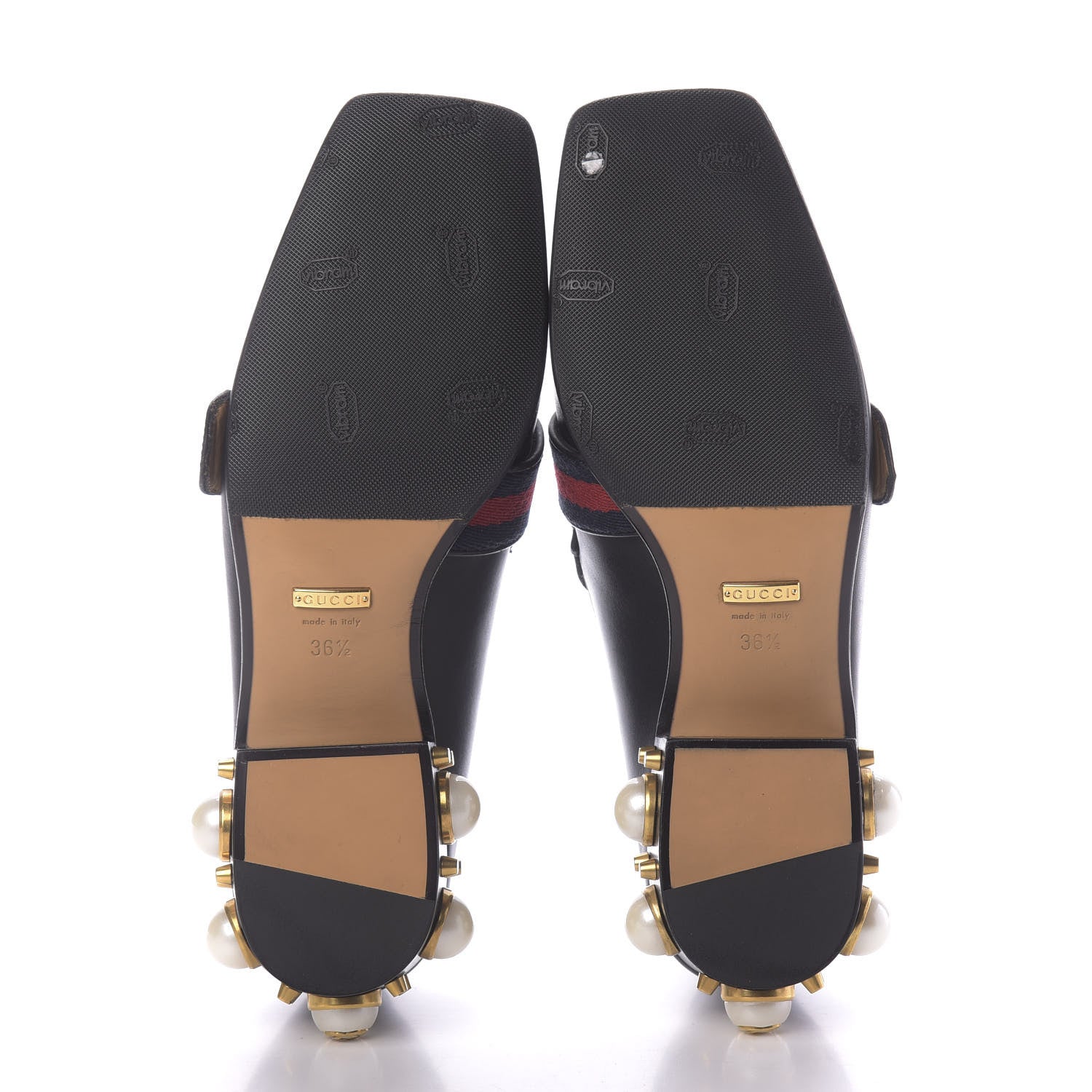 Gucci Betis Glamour Calfskin Web Pearl Embellished Peyton 35mm Loafer Pumps 36.5 Black 7 of 10