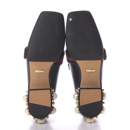 Gucci Betis Glamour Calfskin Web Pearl Embellished Peyton 35mm Loafer Pumps 36.5 Black 7 of 10