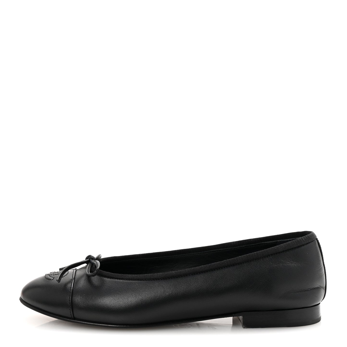 Lambskin Cap Toe Ballerina Flats 37.5 Black