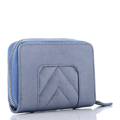 Chanel Metallic Caviar Chevron Quilted Vintage Mademoiselle Zip Coin Purse Light Blue 3 of 7