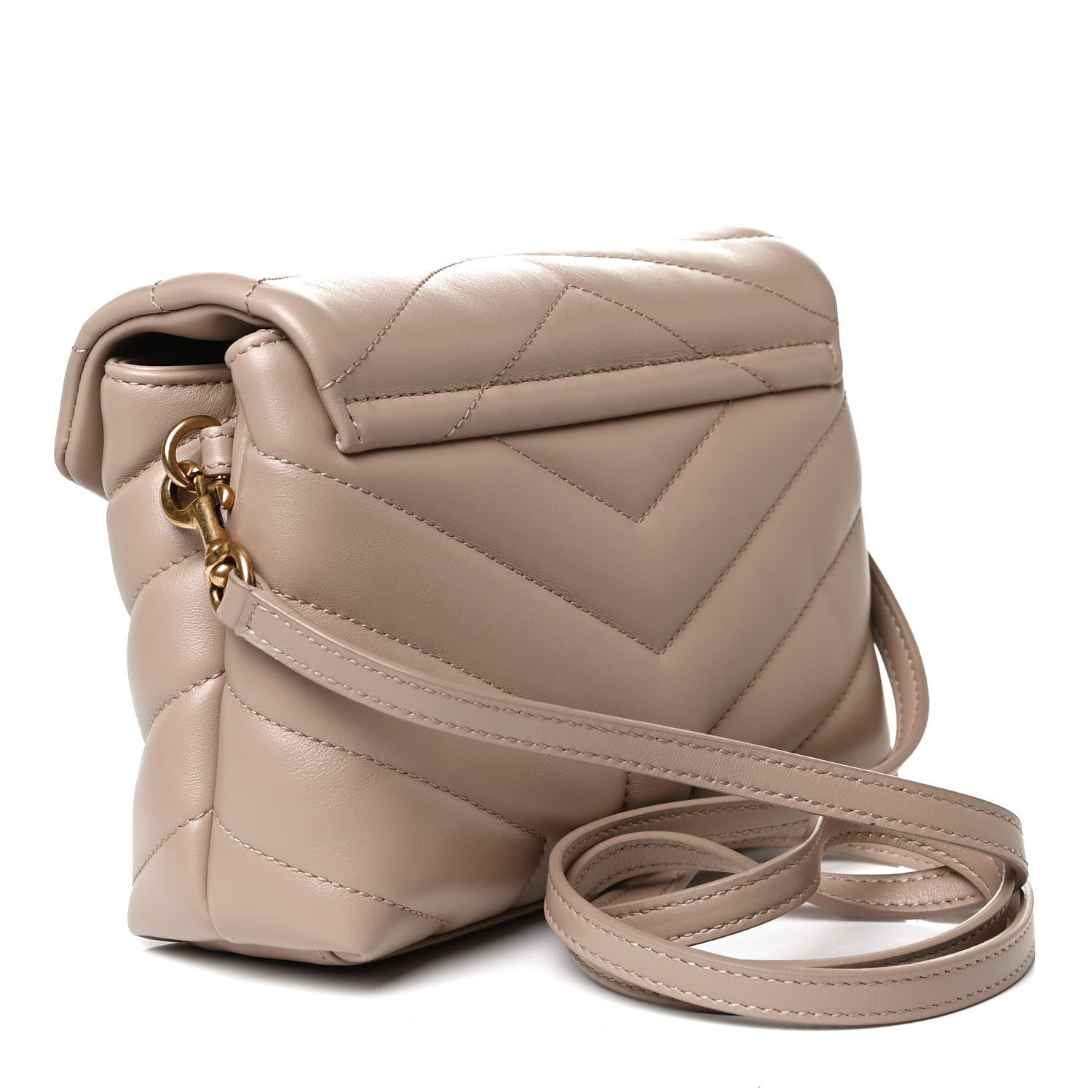 Saint Laurent Calfskin Y Quilted Monogram Toy Loulou Crossbody Bag Dark Beige 3 of 14