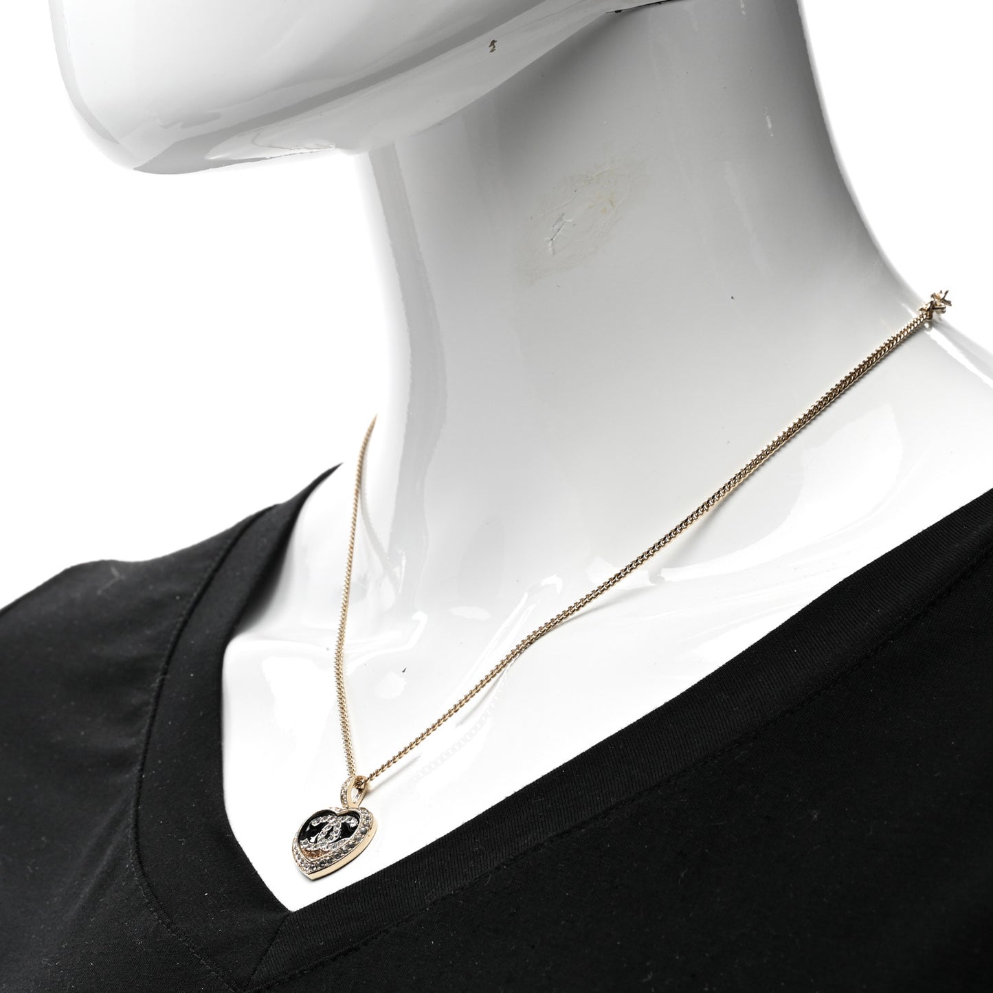 Resin Crystal Glitter CC Heart Necklace Black Gold