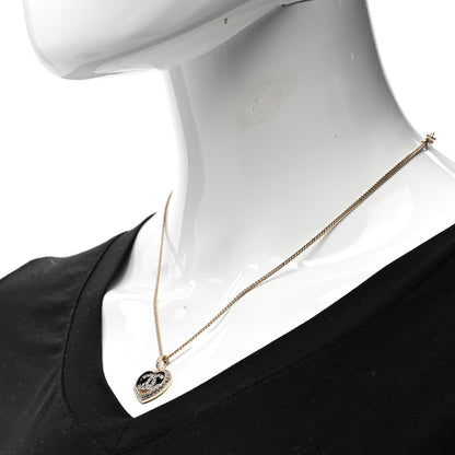 Chanel Resin Crystal Glitter CC Heart Necklace Black Gold 2 of 6