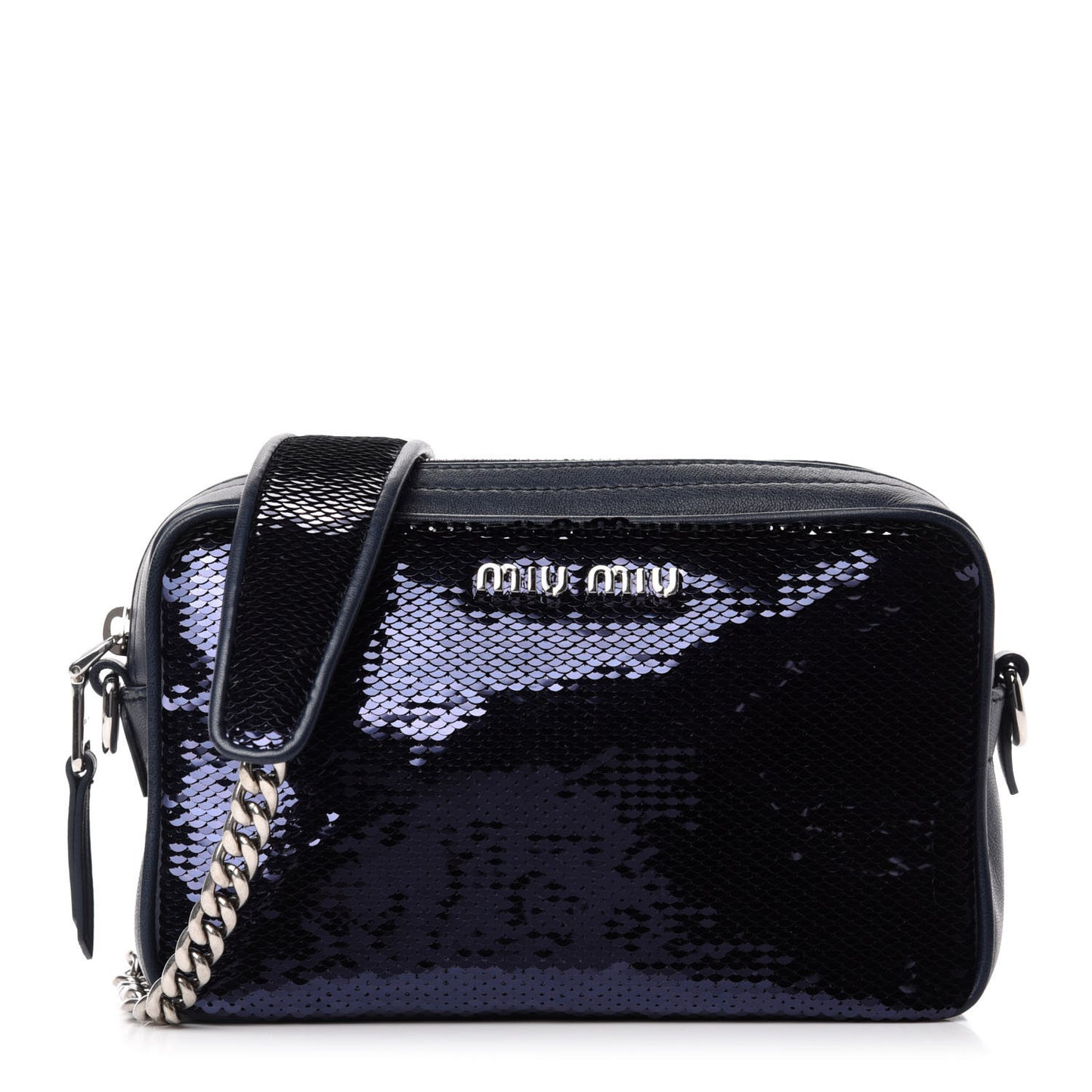Paillettes Sequin Chain Camera Bag Bleu