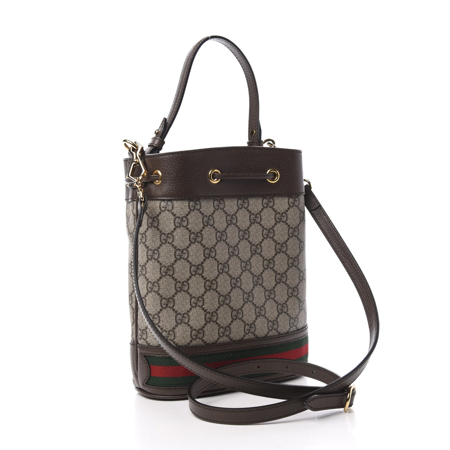 GG Supreme Monogram Web Small Ophidia Bucket Bag Brown