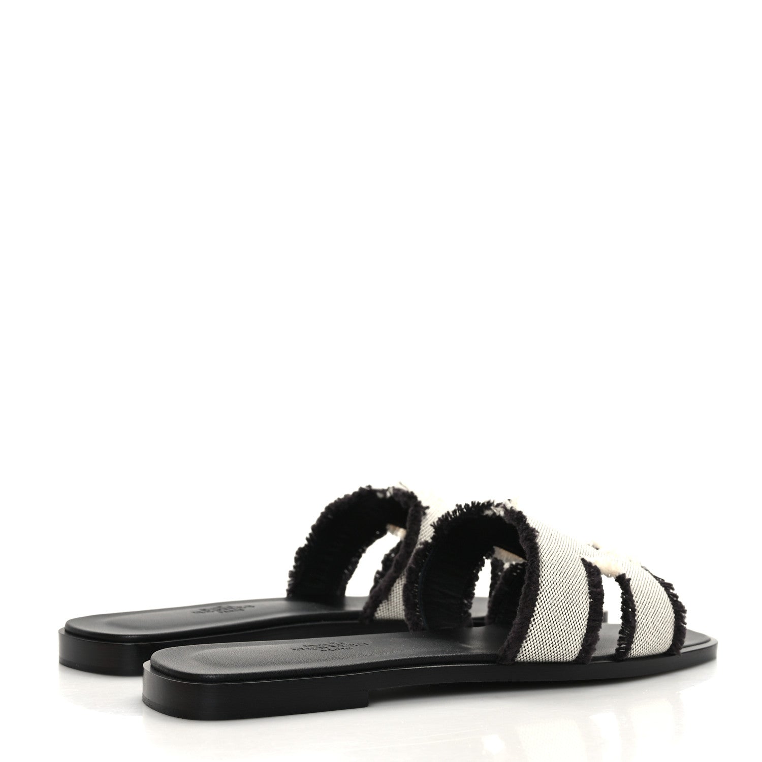 Hermes Toile H Oran Fringe Sandals 37.5 Prunoir 4 of 9