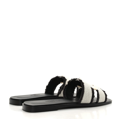 Hermes Toile H Oran Fringe Sandals 37.5 Prunoir 4 of 9