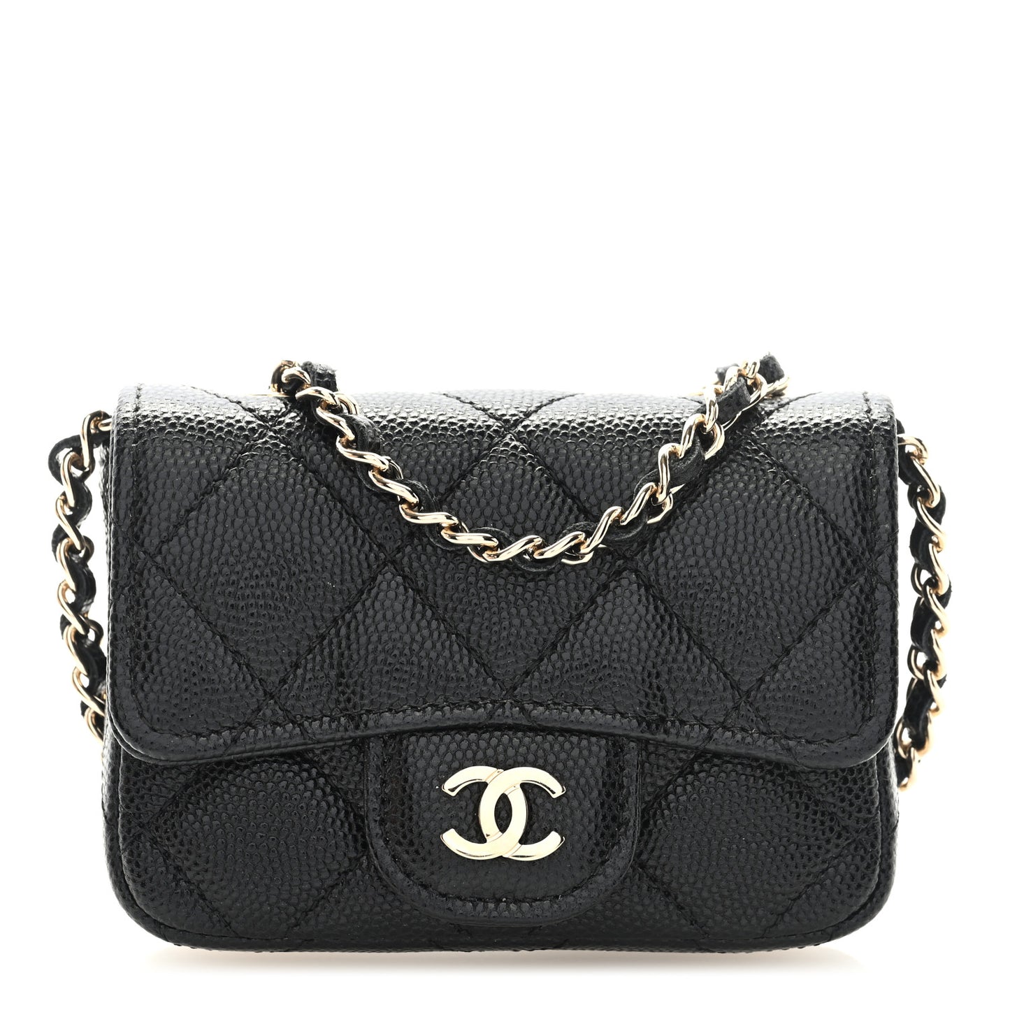 Caviar Quilted Mini Chain Belt Bag Black