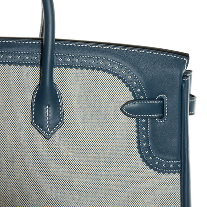 Hermes Swift Toile Ghillies Birkin 40 Bleu De Prusse 2 of 28
