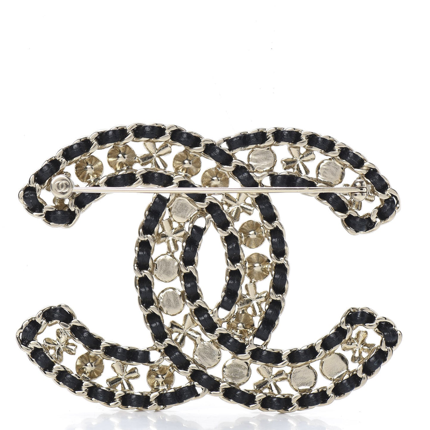 Metal Lambskin Crystal Sergeant Brooch Black Gold