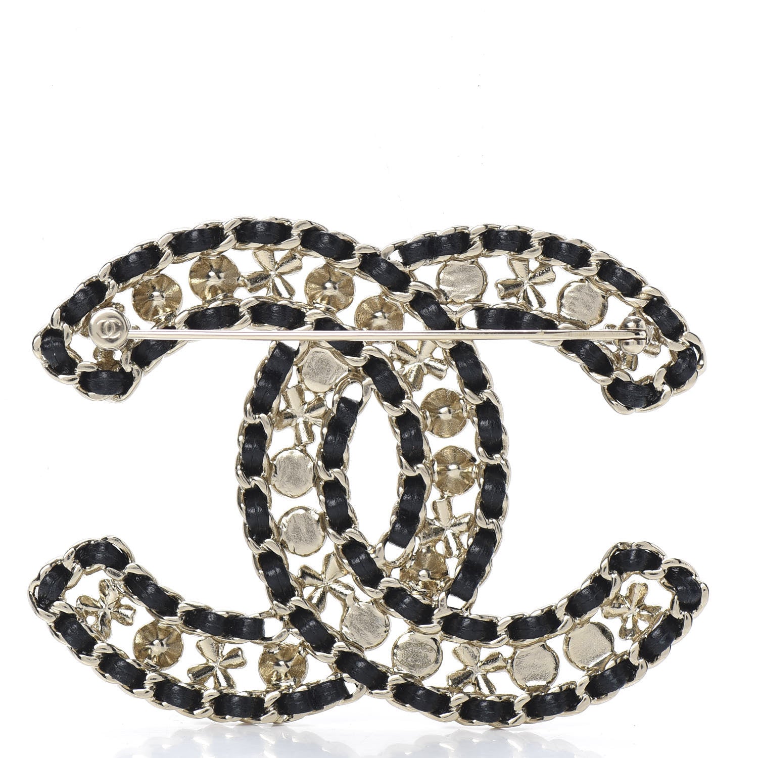 Chanel Metal Lambskin Crystal Sergeant Brooch Black Gold 3 of 5