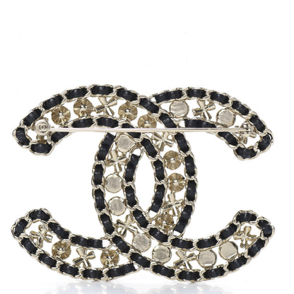 Chanel Metal Lambskin Crystal Sergeant Brooch Black Gold 3 of 5