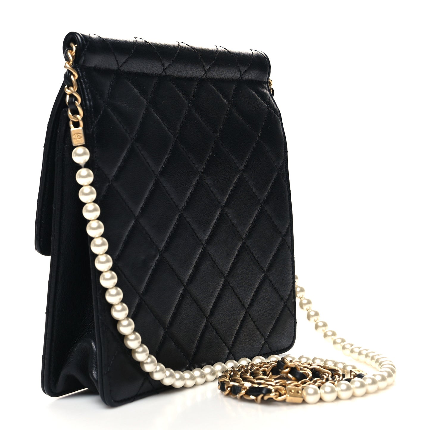 Goatskin Quilted Chic Pearls Flap Black