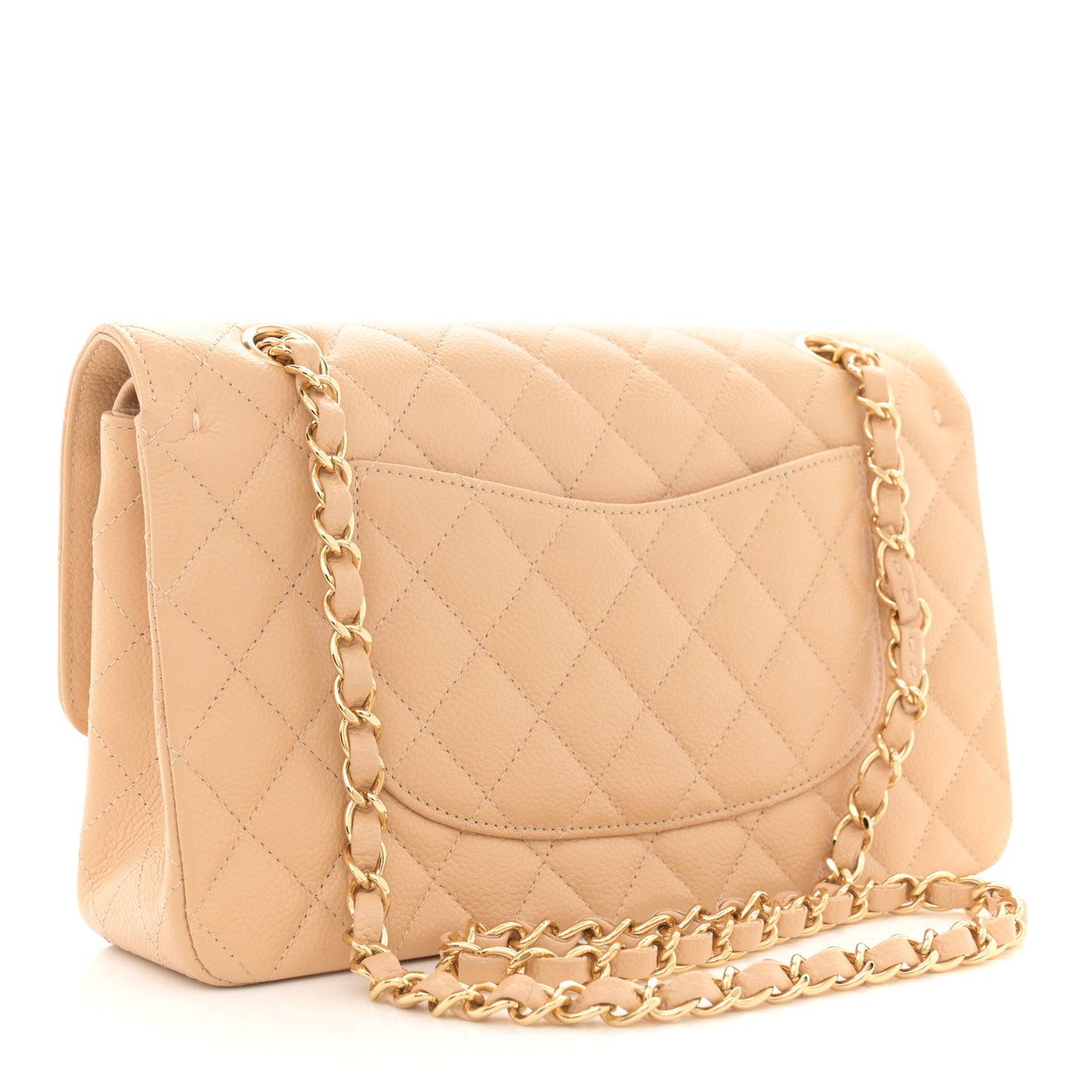 Caviar Quilted Medium Double Flap Beige