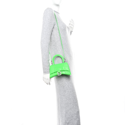 Balenciaga Shiny Calfskin Strass Crocodile Embossed Hourglass Top Handle Bag XS Fluo Green 2 of 12
