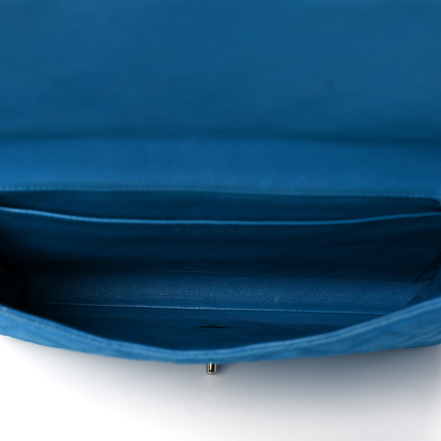 Iridescent Caviar Quilted Clutch With Chain Flap Blue