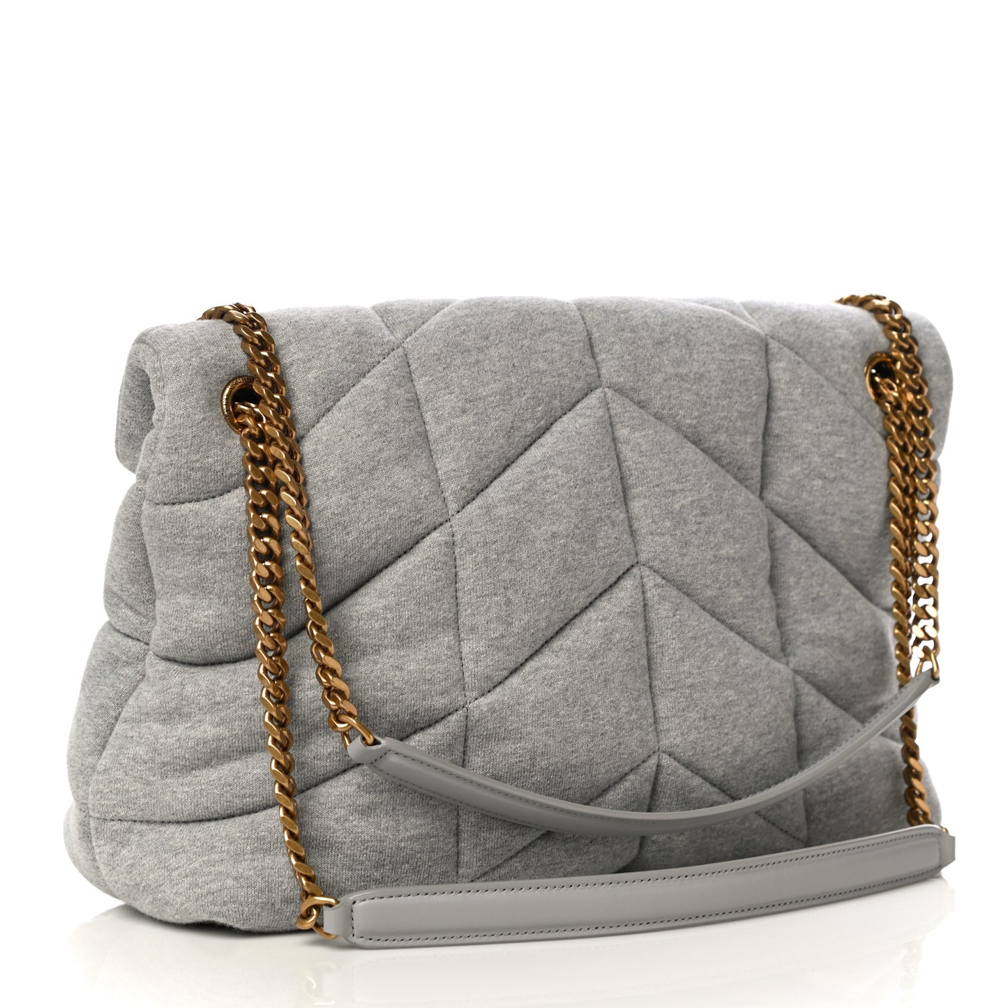 Jersey Quilted Small Loulou Puffer Monogram Chain Satchel Grey Cloud