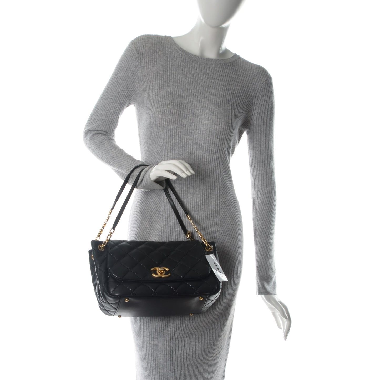 Calfskin Quilted Retro Chain Flap Black