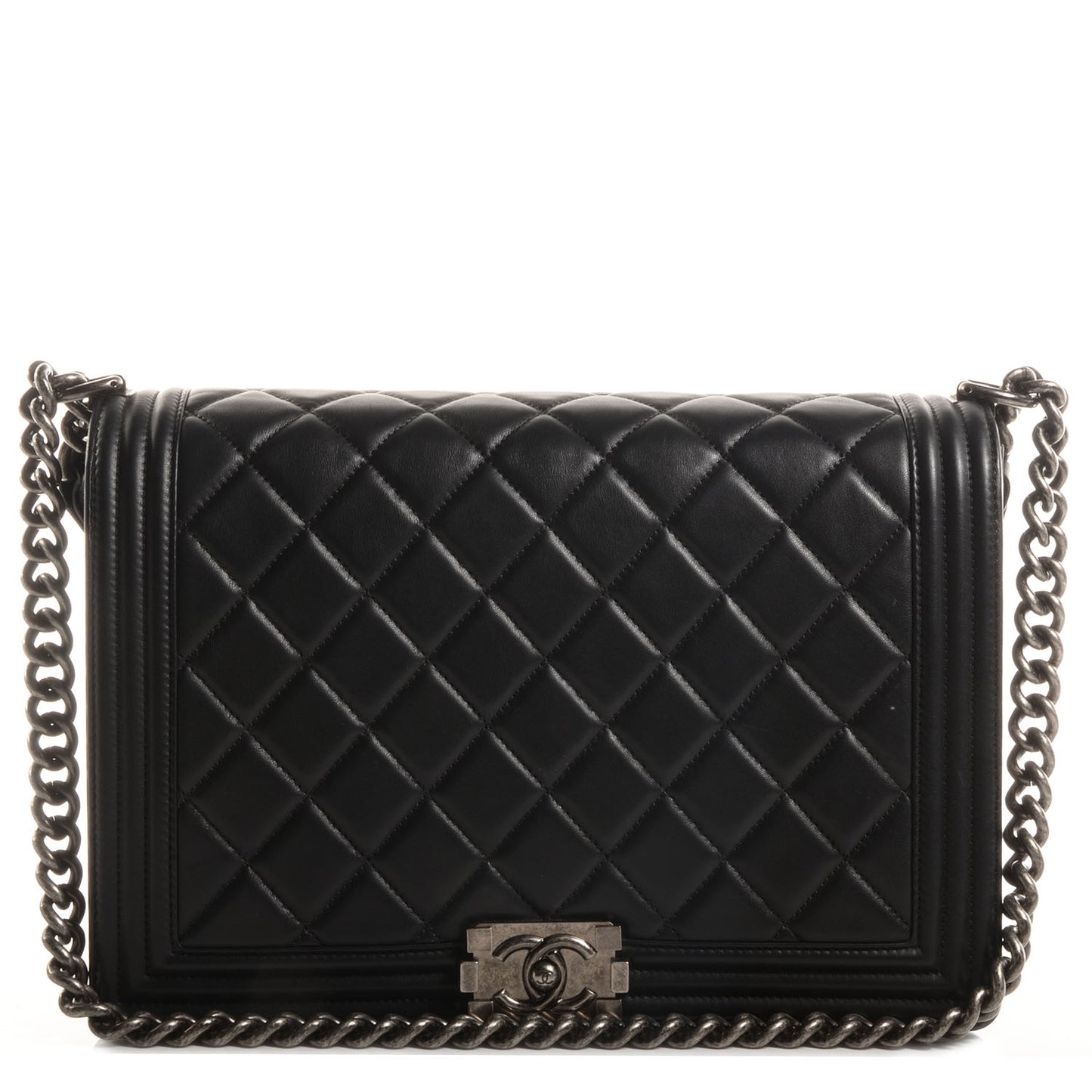 Calfskin Quilted Large Boy Flap Black