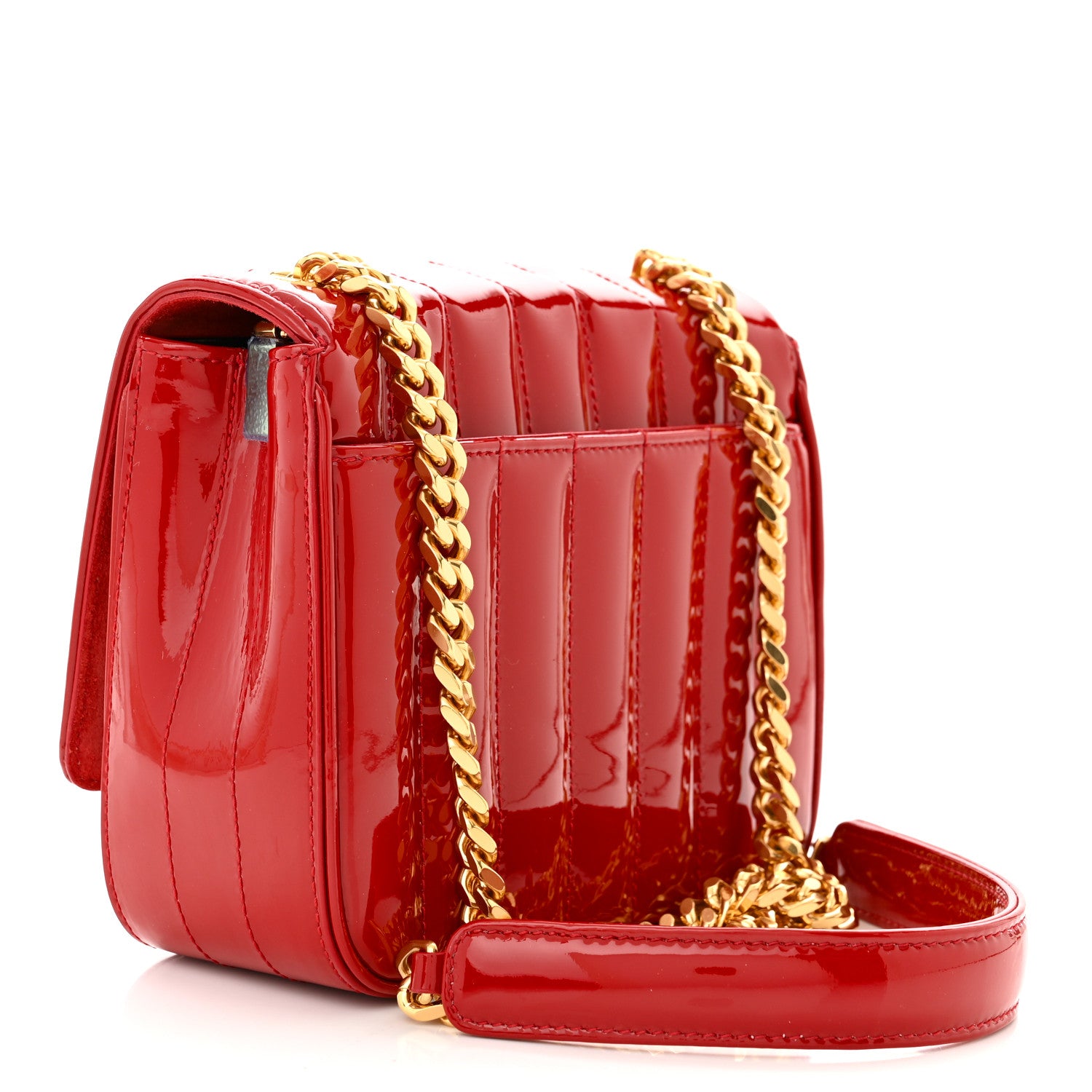 Saint Laurent Patent Matelasse Monogram Small Vicky Chain Bag Red 3 of 10