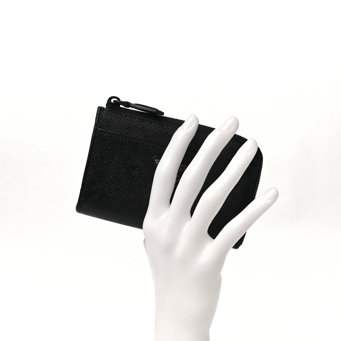 Saffiano Triangle Zip Around Keychain Black