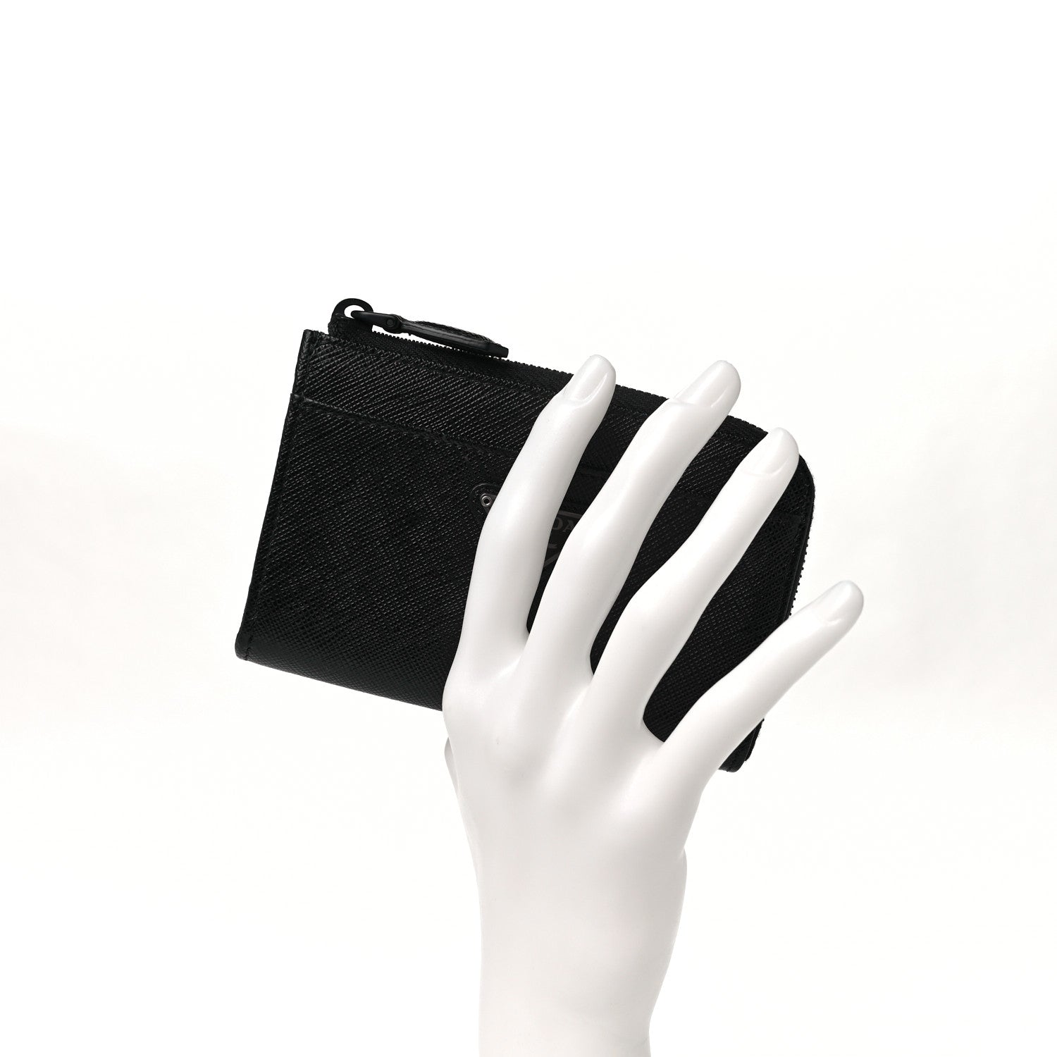 Prada Saffiano Triangle Zip Around Keychain Black 2 of 9