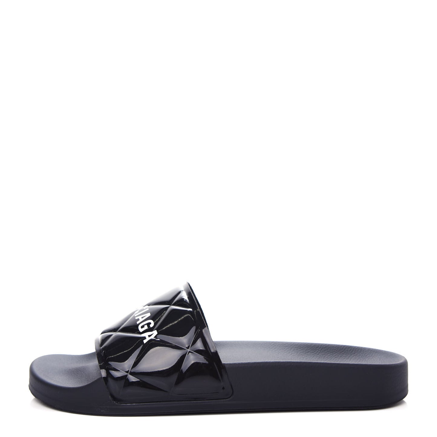Rubber Patent Quilted Logo Slide Sandals 36 Black White