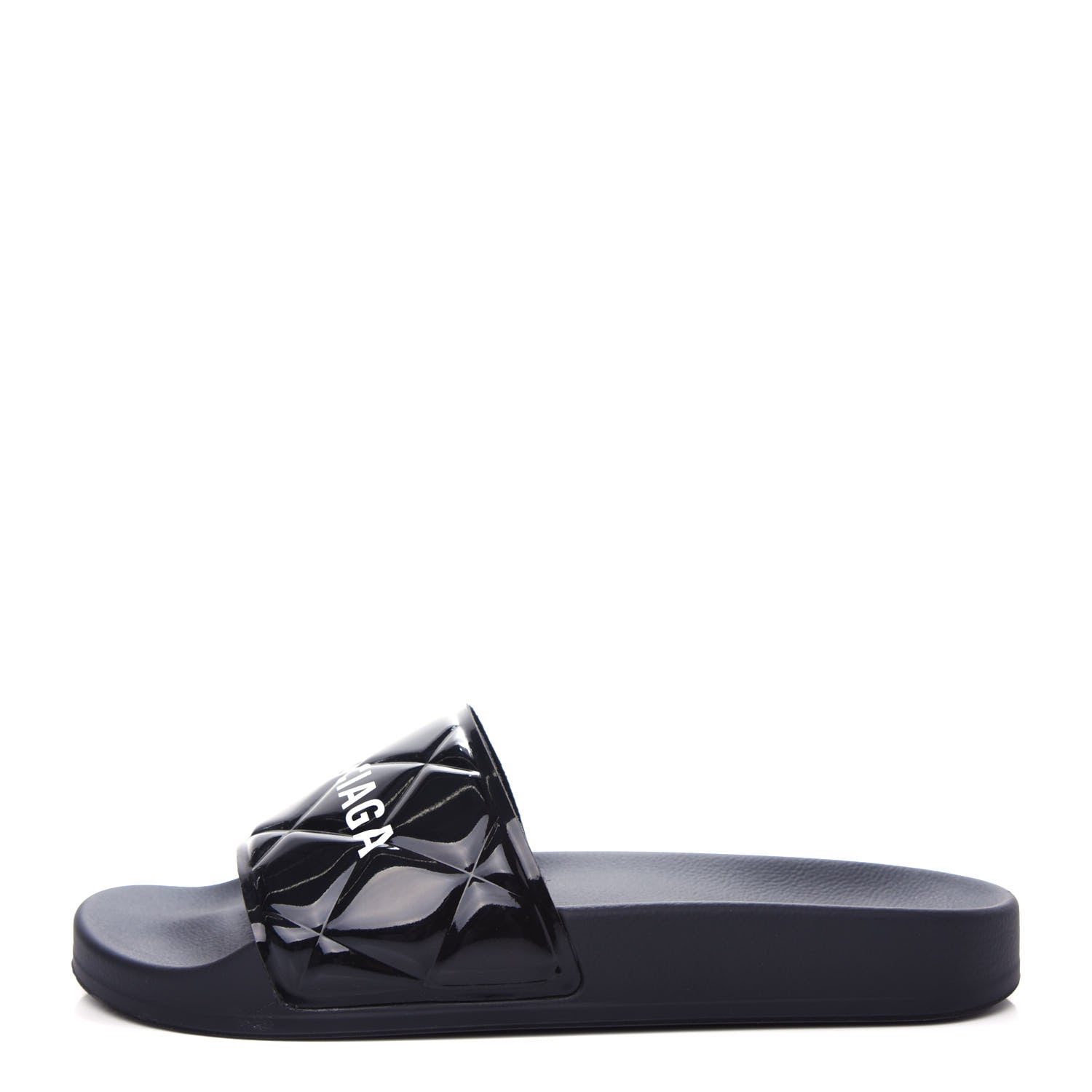 Balenciaga Rubber Patent Quilted Logo Slide Sandals 36 Black White 1 of 10