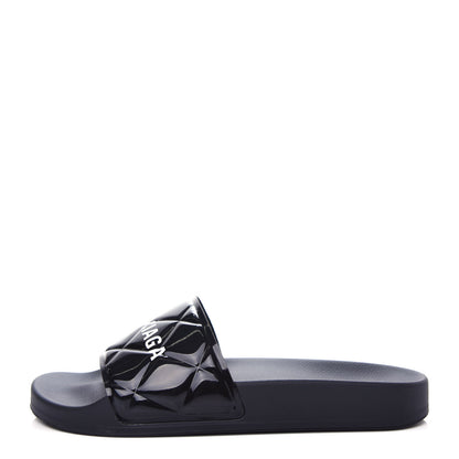 Balenciaga Rubber Patent Quilted Logo Slide Sandals 36 Black White 1 of 10