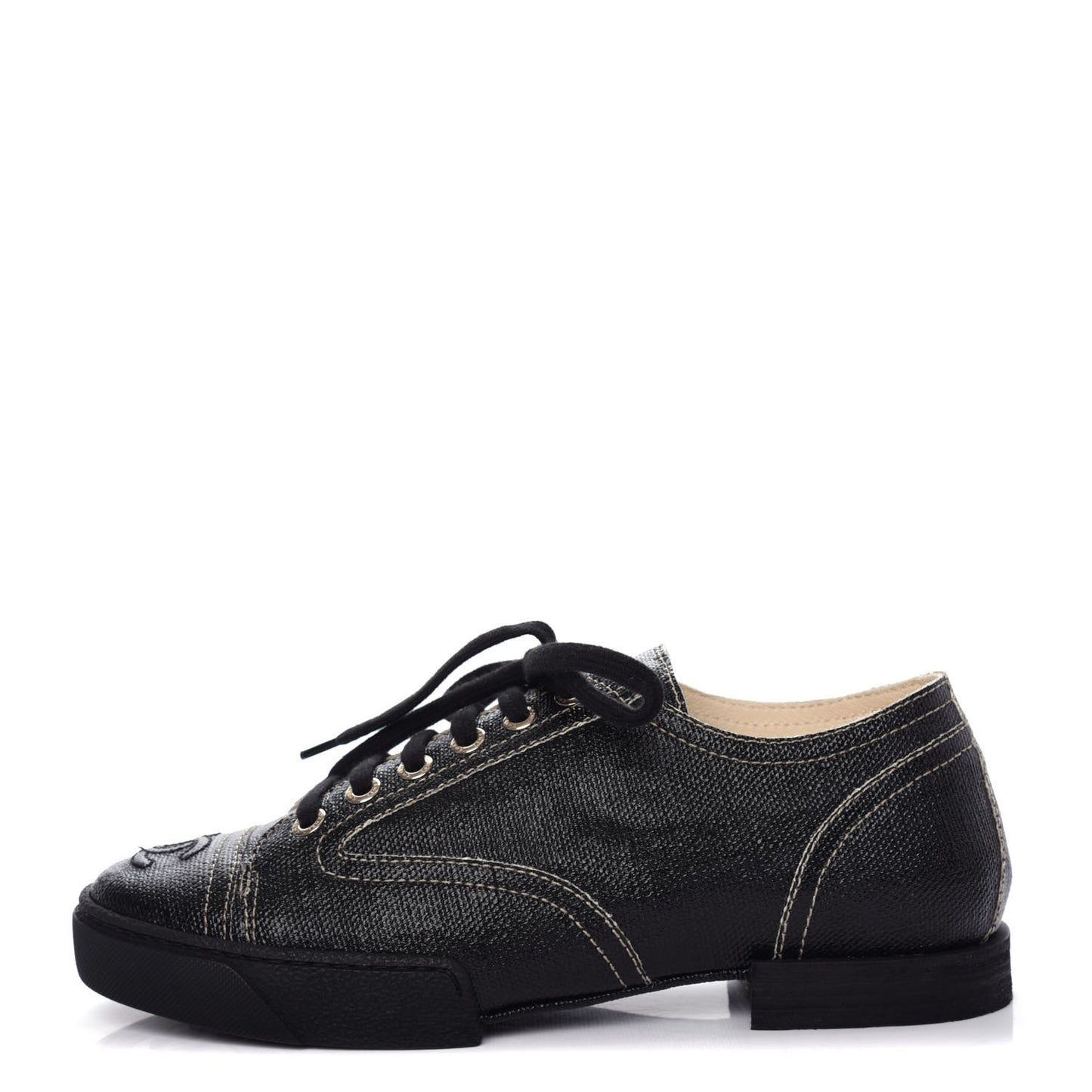 Coated Canvas Lace Up Cap Toe Sneakers 36 Black