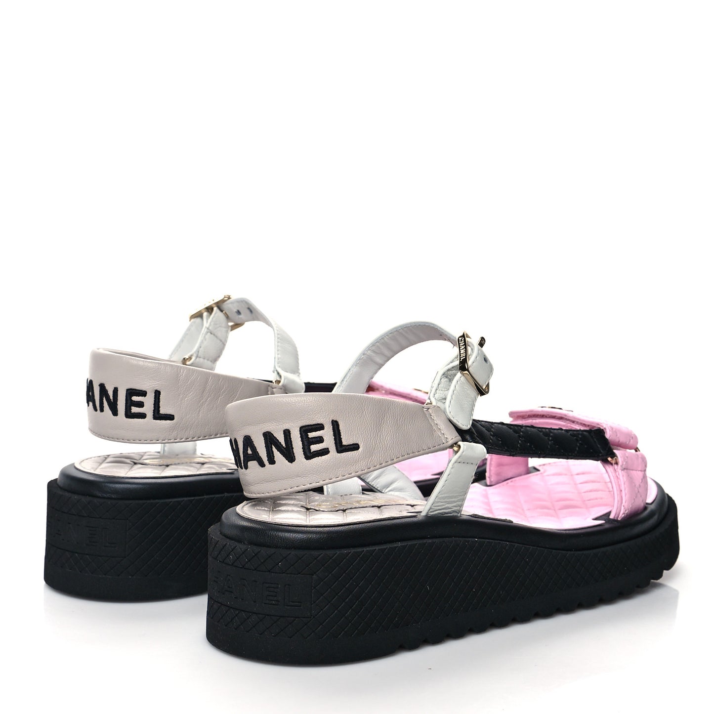 Lambskin Quilted CC Logo Platform Sandals 41 Black White Pink
