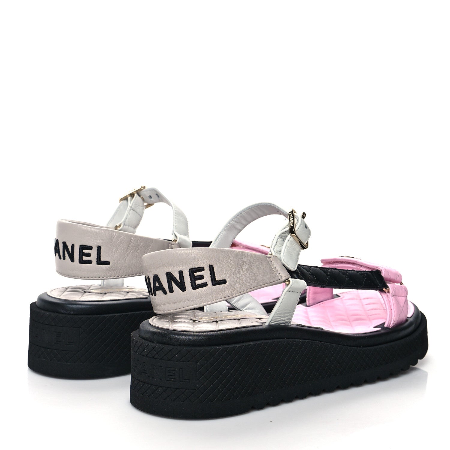 Chanel Lambskin Quilted CC Logo Platform Sandals 41 Black White Pink 4 of 8