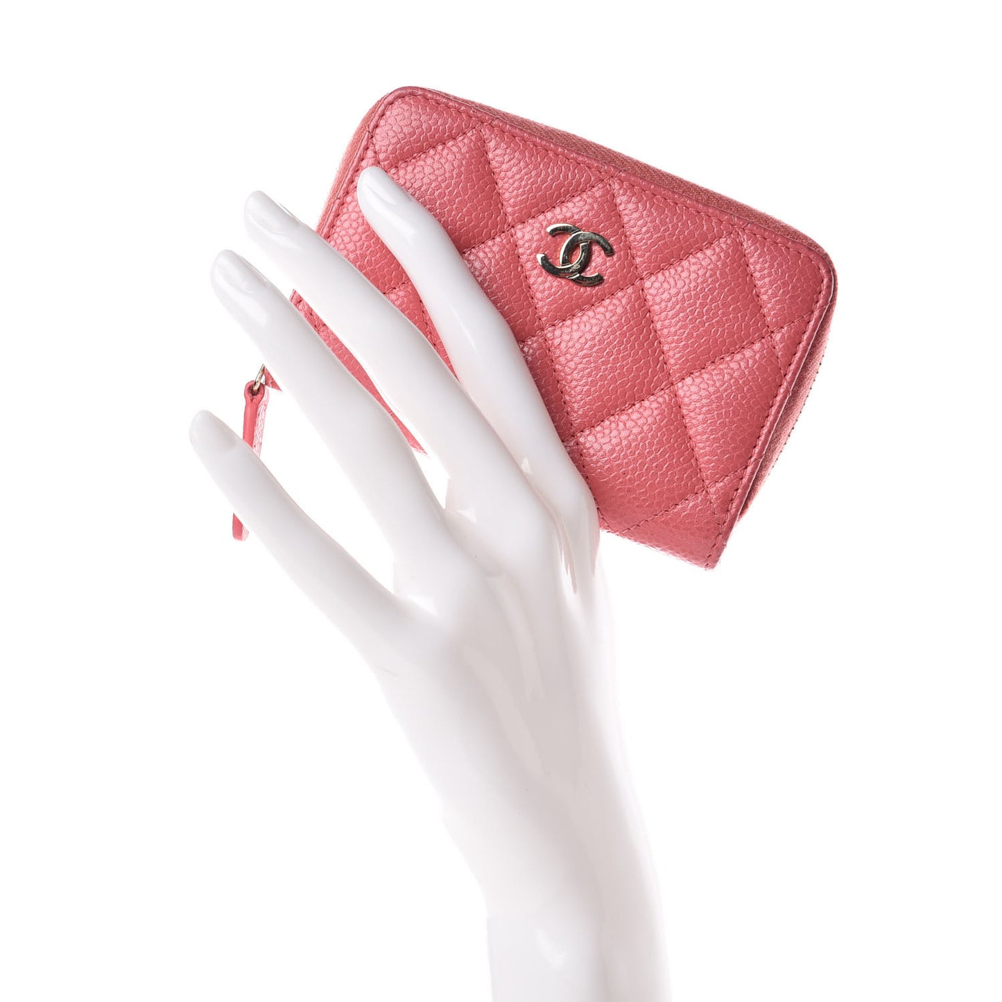 Metallic Caviar Quilted Zip Coin Purse Pink