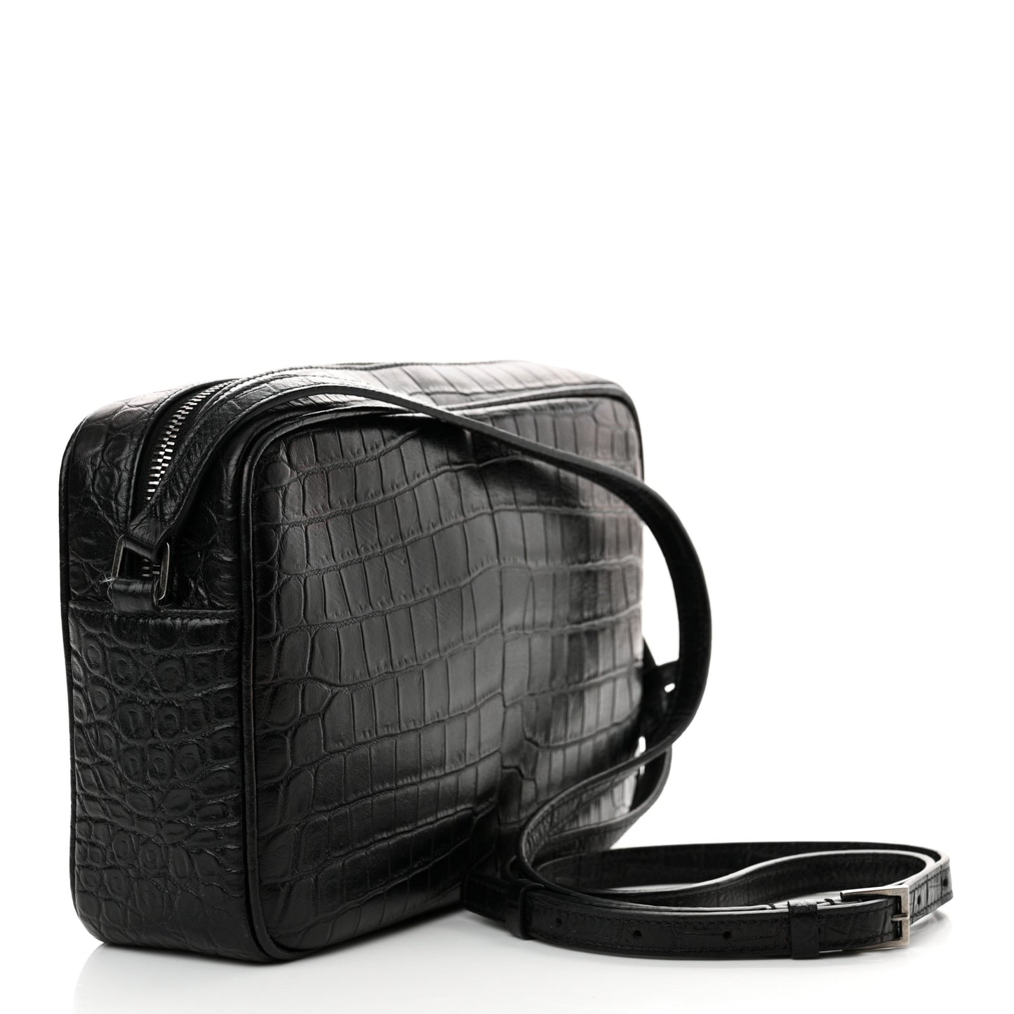 Calfskin Crocodile Embossed Monogram Lou Camera Bag Black