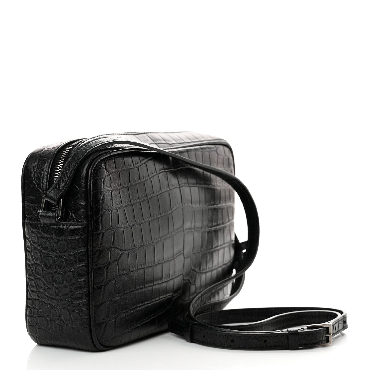 Saint Laurent Calfskin Crocodile Embossed Monogram Lou Camera Bag Black 3 of 18