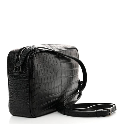 Saint Laurent Calfskin Crocodile Embossed Monogram Lou Camera Bag Black 3 of 18