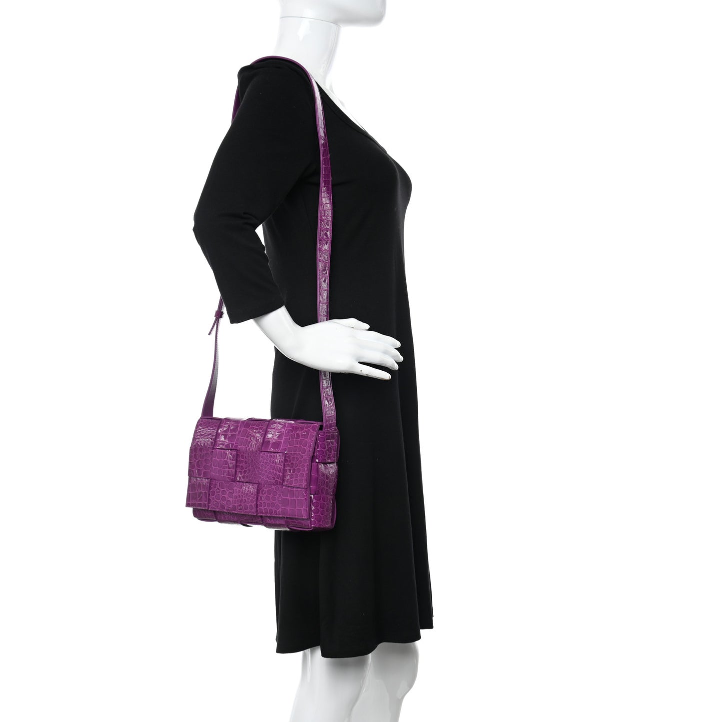 Gloss Calfskin Croc Embossed Intreccio Cassette Crossbody Bag Venom Brass