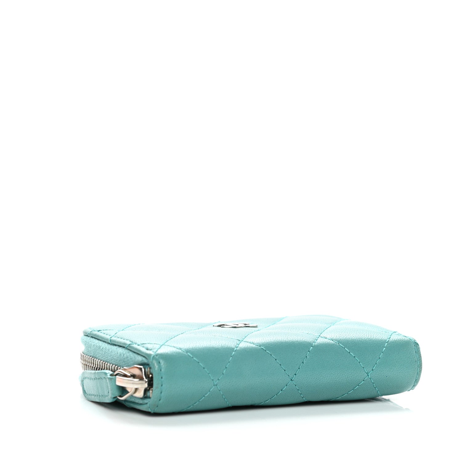 Chanel Lambskin Quilted Zip Around Coin Purse Wallet Turquoise 4 of 10