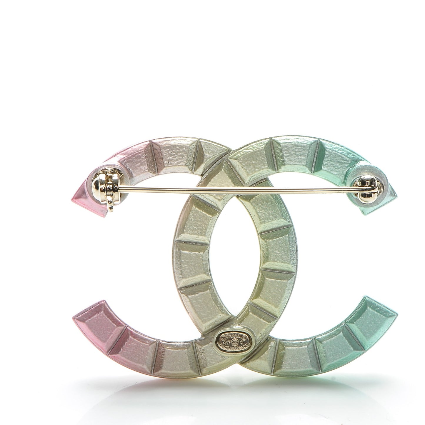 Metal Studded CC Rainbow Brooch Multicolor