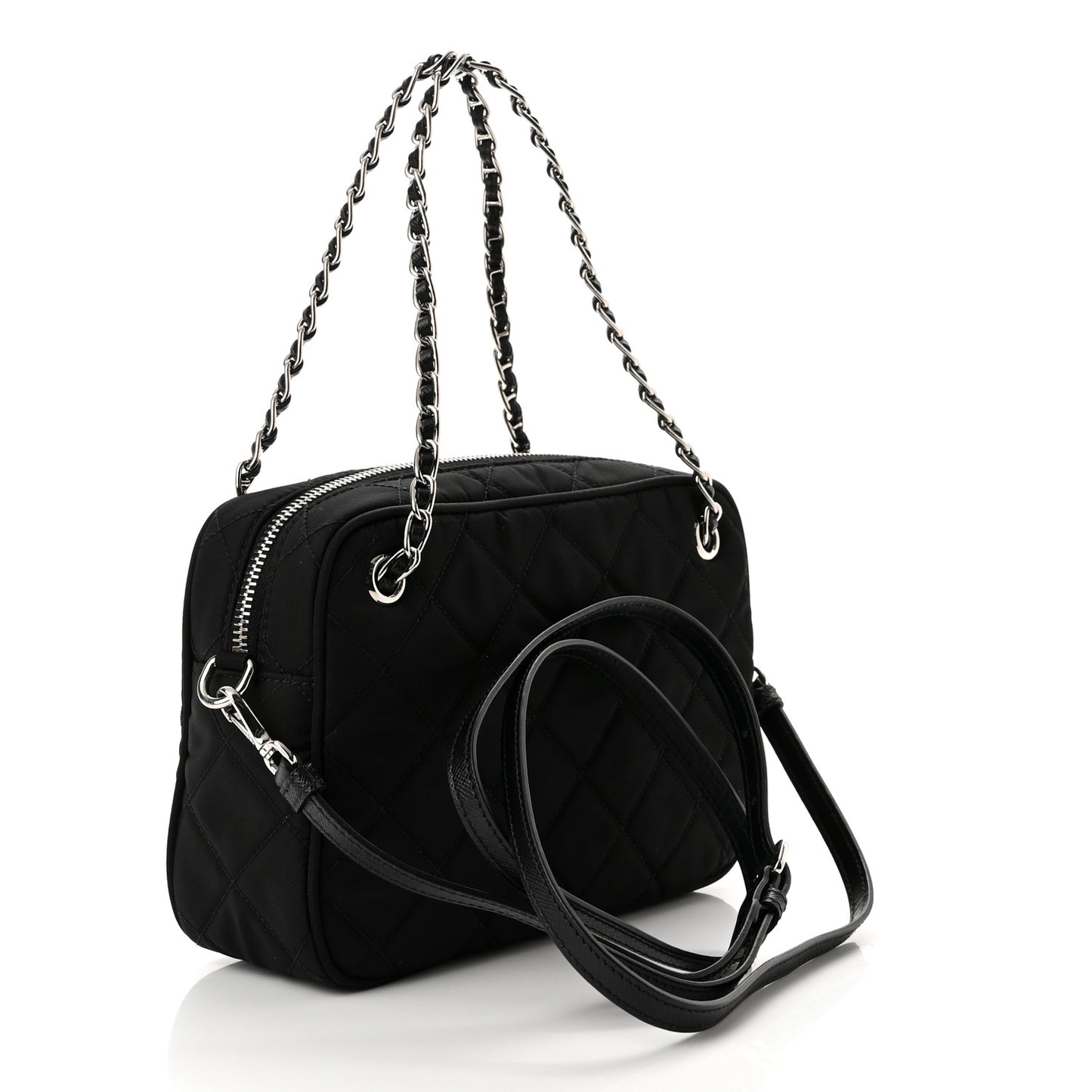 Nylon Tessuto Impuntu Quilted Bandoliera Crossbody Bag Black
