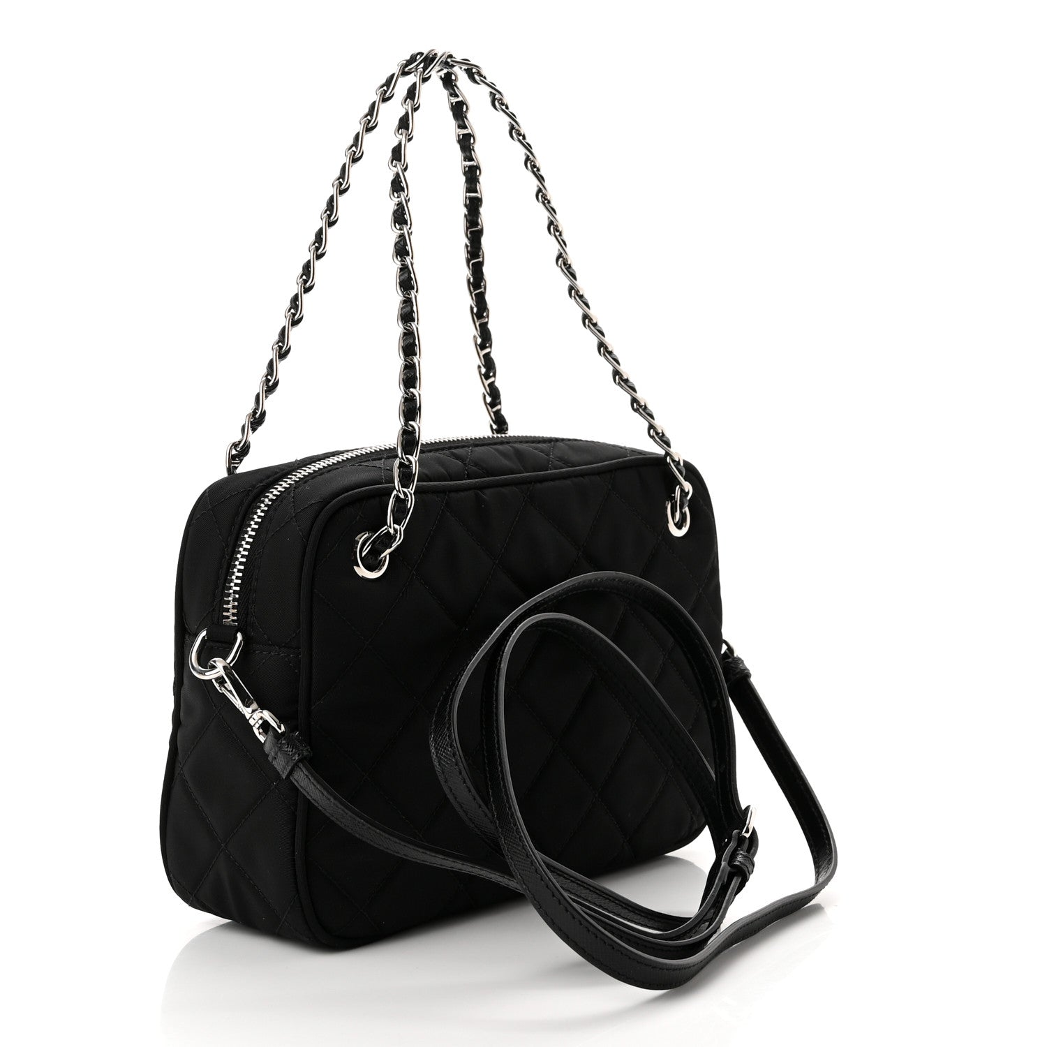 Prada Nylon Tessuto Impuntu Quilted Bandoliera Crossbody Bag Black 2 of 9
