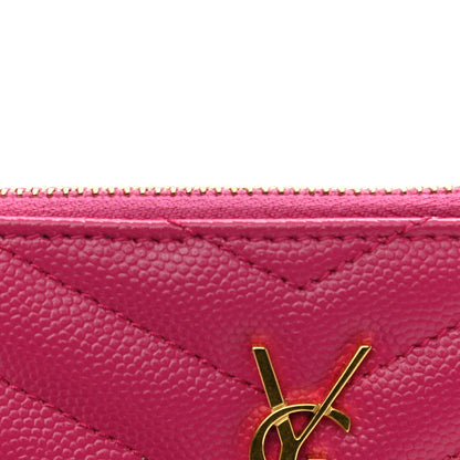 Saint Laurent Grain De Poudre Matelasse Chevron Monogram Fragments Zippered Card Case Fresh Fuxia 6 of 6