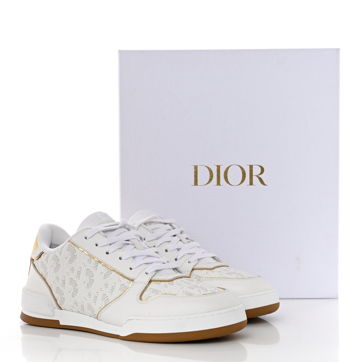 Calfskin Oblique Laser Perforated Dior One Low Sneakers 39.5 Off White Gold