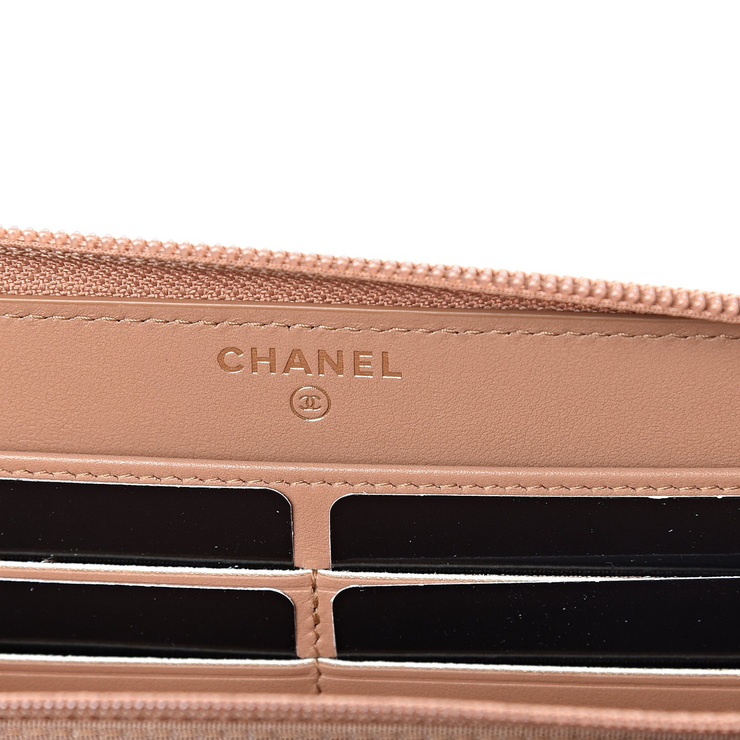 Caviar Chevron Quilted Zip Around Boy Wallet Light Brown
