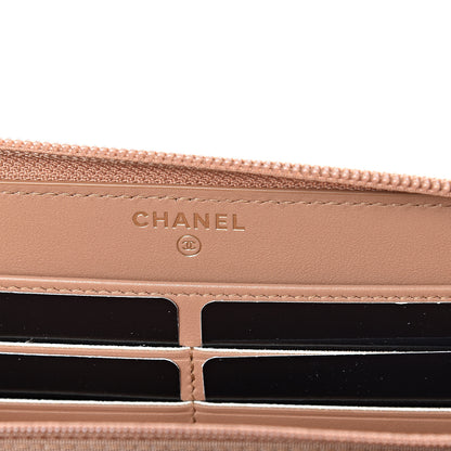 Chanel Caviar Chevron Quilted Zip Around Boy Wallet Light Brown 5 of 8