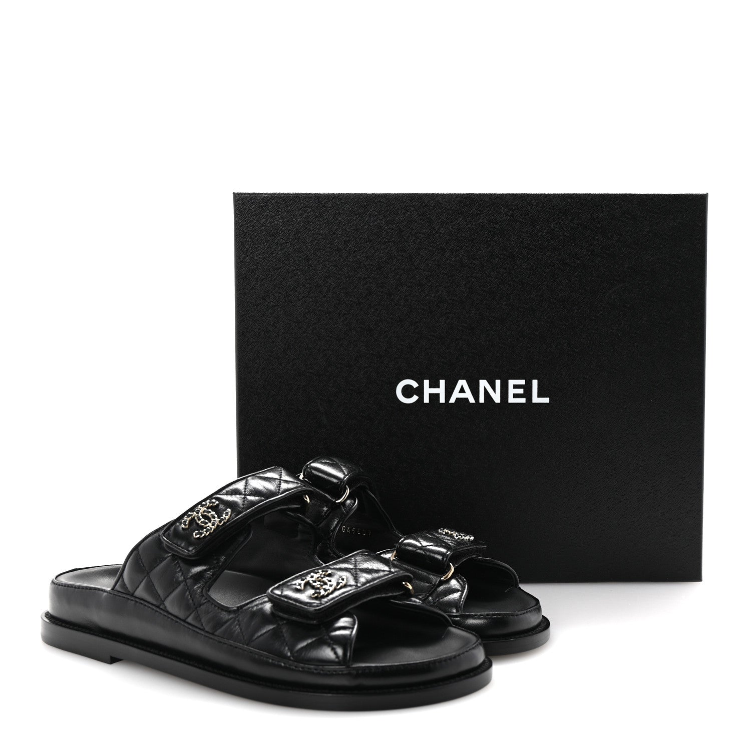 Chanel Lambskin Quilted Velcro Dad Chain CC Slide Sandals 36.5 Black 10 of 10