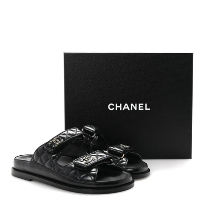 Chanel Lambskin Quilted Velcro Dad Chain CC Slide Sandals 36.5 Black 10 of 10