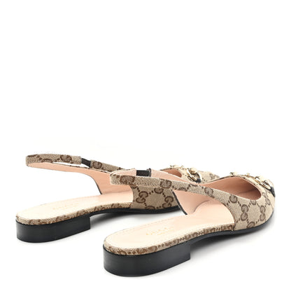 Gucci Monogram Horsebit Womens Slingback Ballet Flat 36.5 Beige Ebony Cocoa 5 of 10